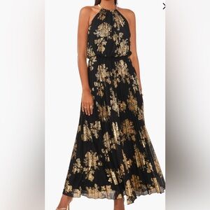 Halogen Pleated High Neck Maxi Dress